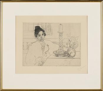 Carl Larsson · CARL LARSSON, etsning, monogramsignering.