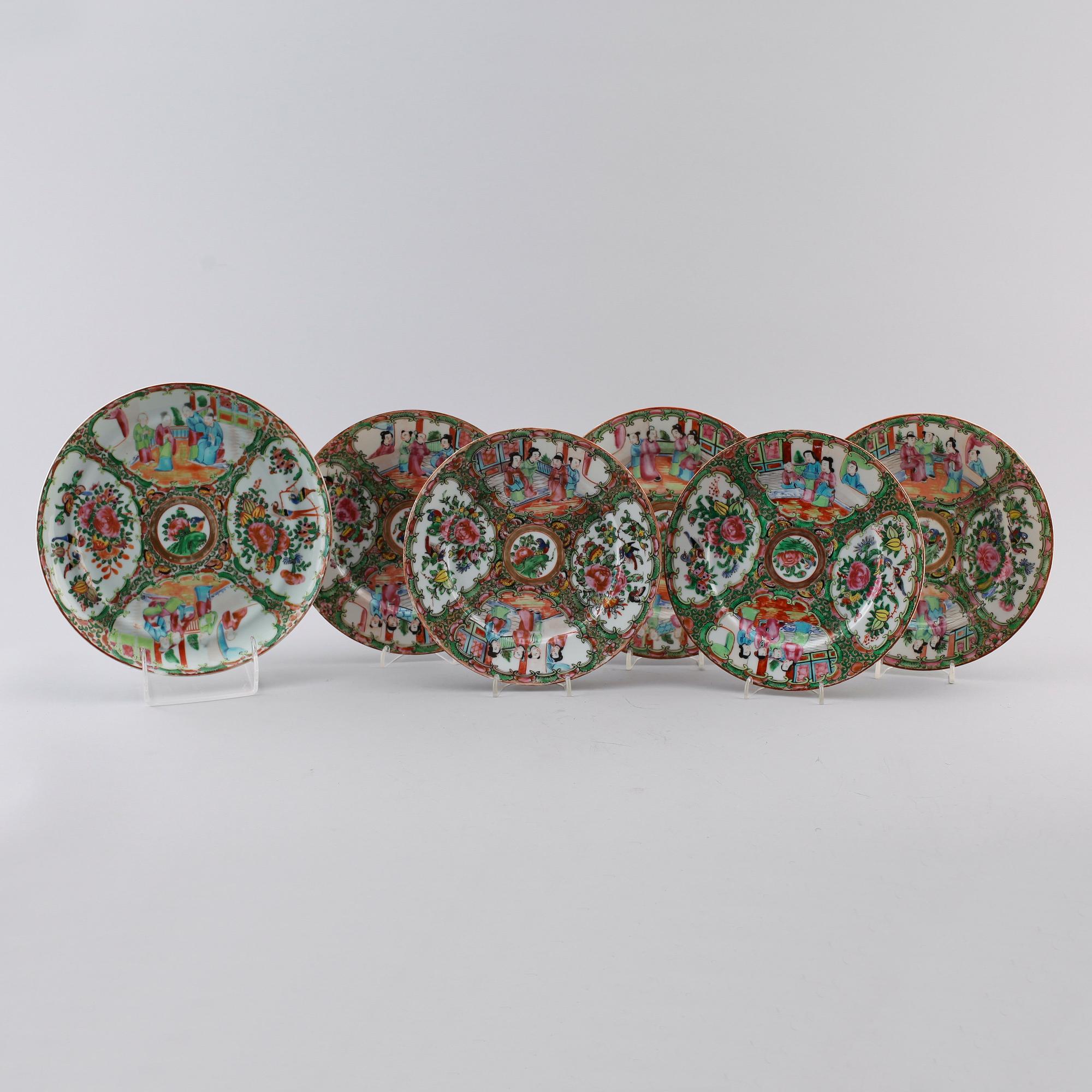 FAT, 6 st, olika, porslin, Kanton, Kina, 1800-tal.