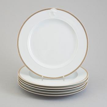 a set of 6 porcelain plates, 'Médaillon Méandre d'Or', Ikarus, by Versace for Rosenthal.