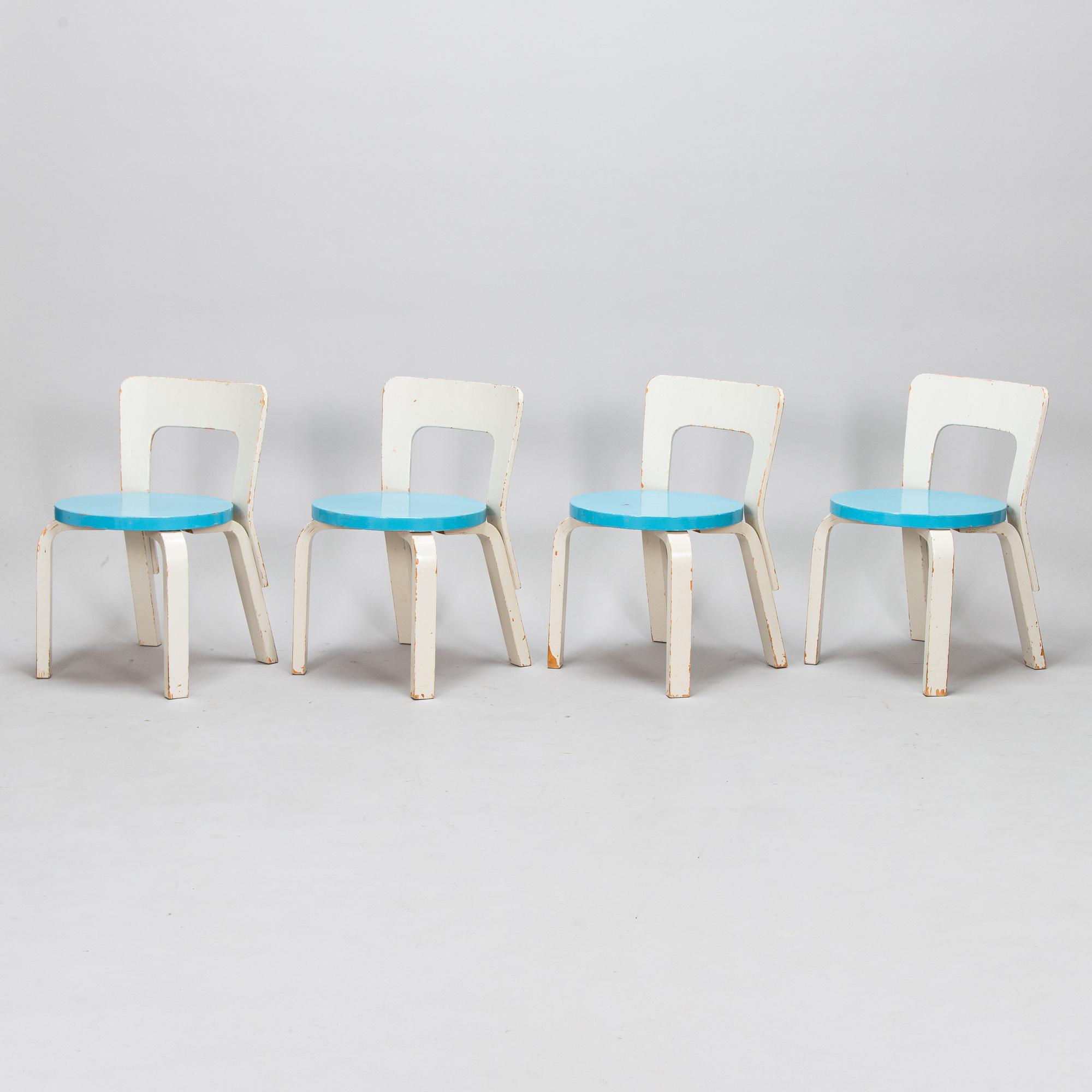 Alvar Aalto, barnstolar, 4 st, N65, Artek, 1960-tal.
