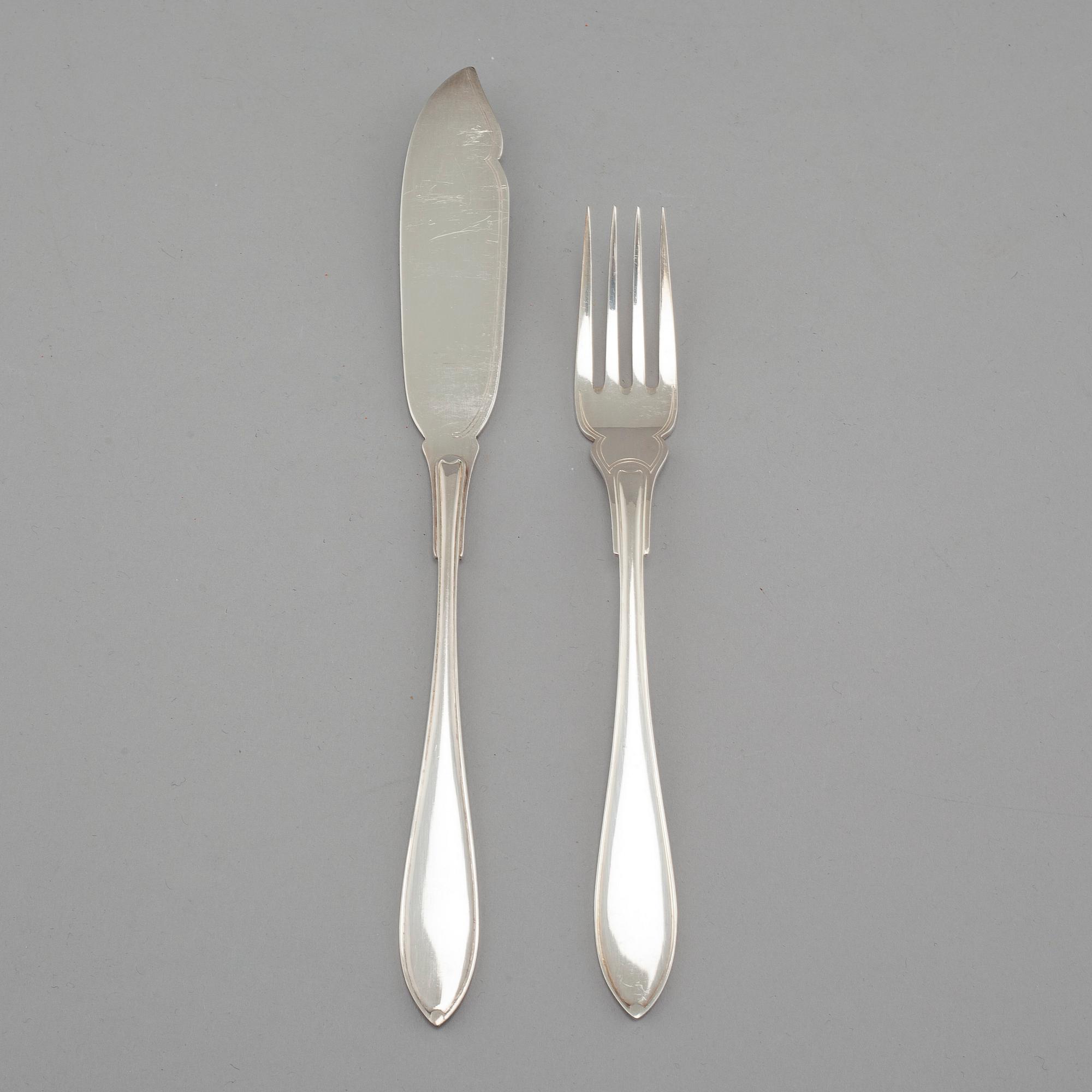 FISKBESTICK, 24 delar, nysilver, C. R. Carlström, 1900-tal.