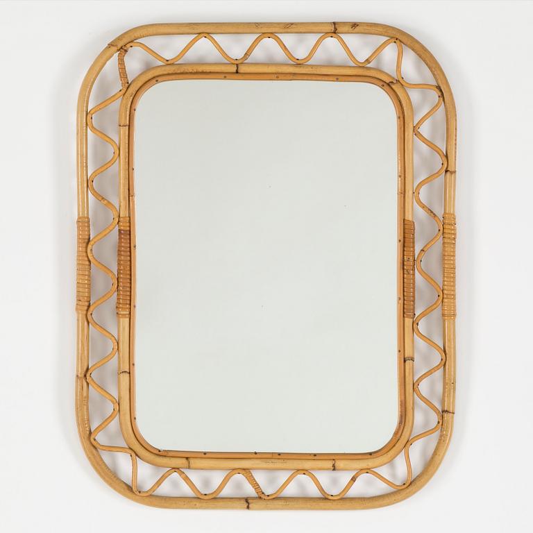 A bamboo and rattan mirror, mid 20th Century.