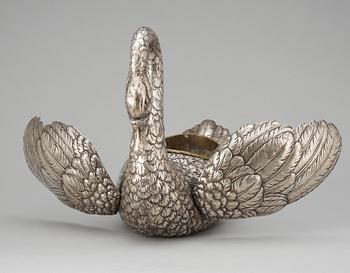 A German silver flower stand in the shape of a swan.