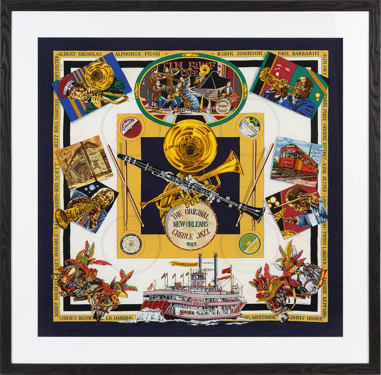 Hermès, a 'New Orleans Creole Jazz' silk scarf.