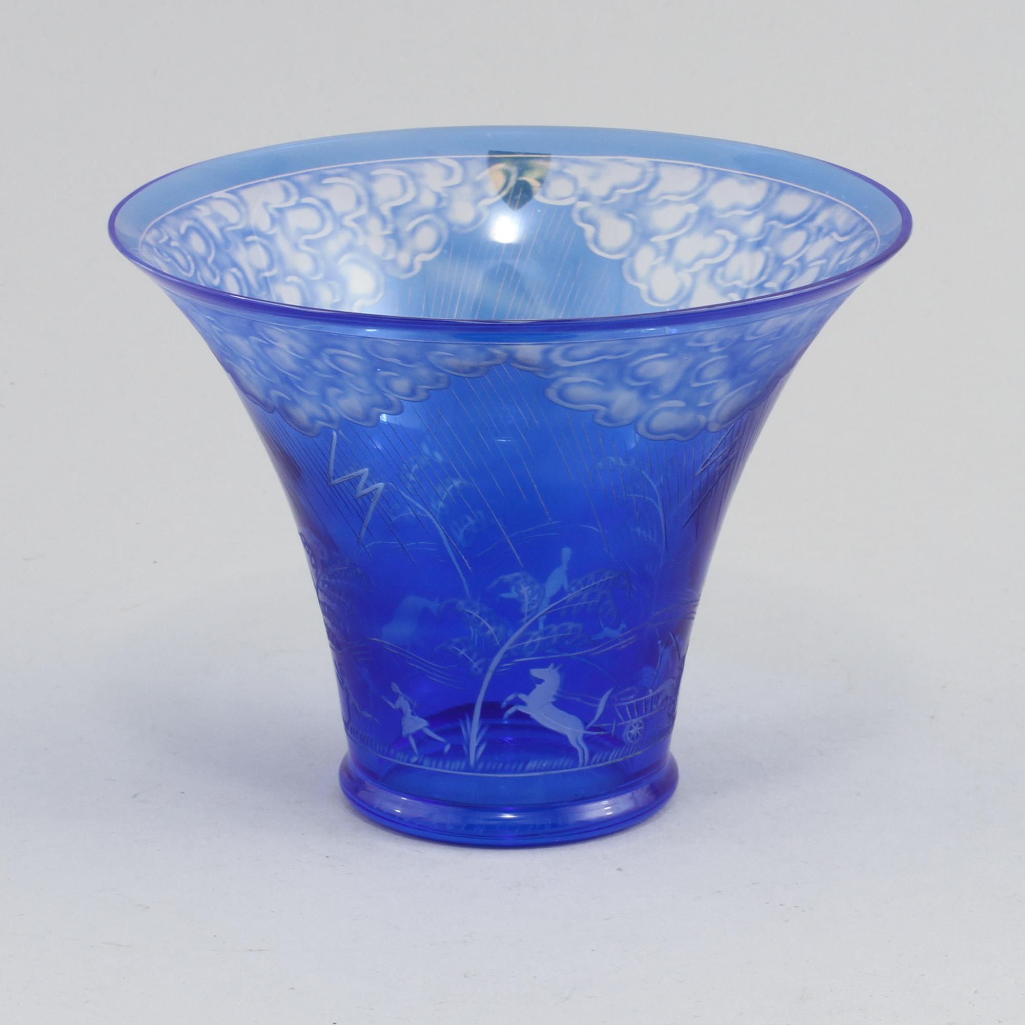 EDWARD HALD, skål, glas, "Åskväder", Orrefors, 1900-talets andra hälft.