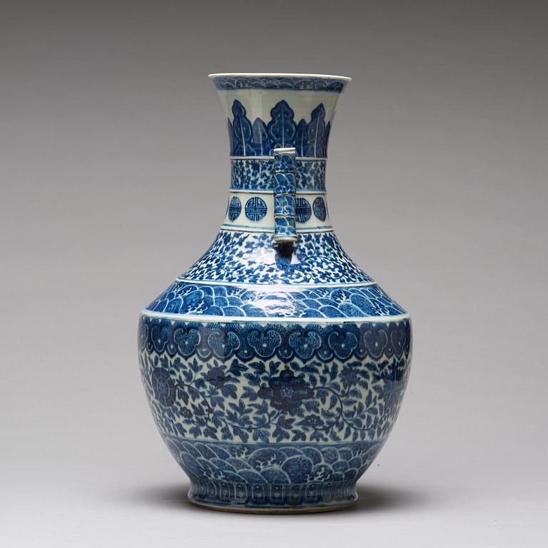 A blue and white vase, late Qing dynasty with Qianlong mark.