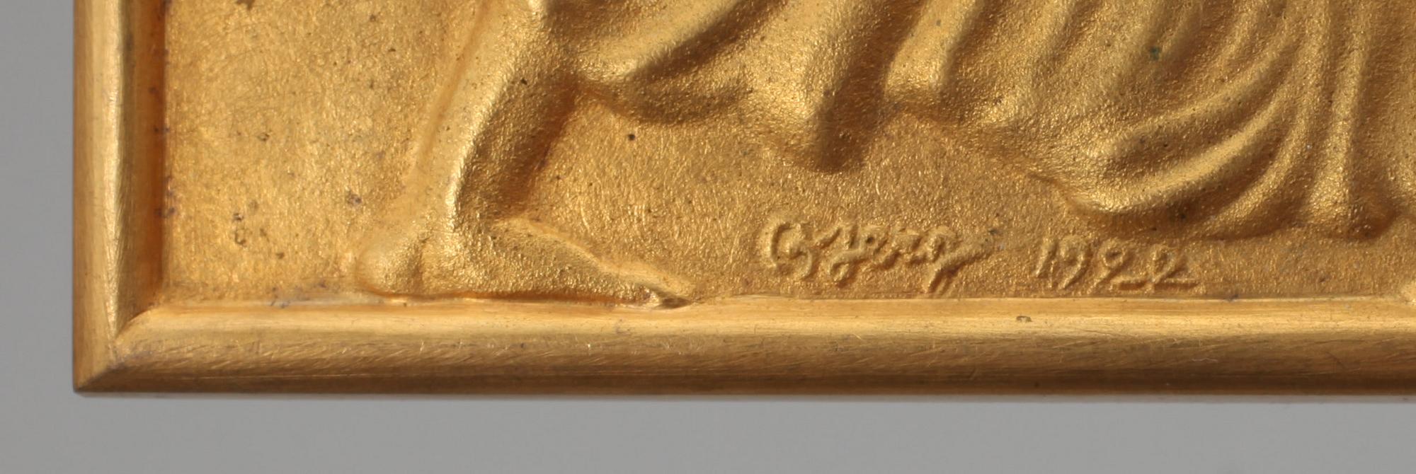 JOHANNES C. BJERG, väggrelief, brons, sign o dat 1922 i godset.