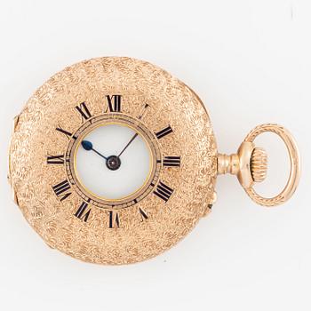 Pocket watch, half hunter, 14K gold, 32.5 mm.