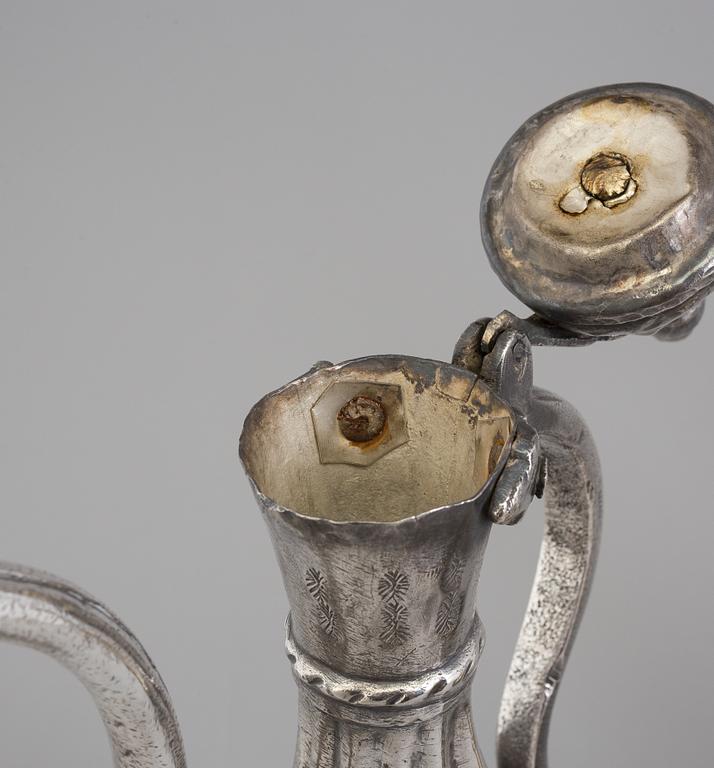 A pair of silver plated jugs, the 20th century.