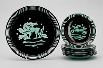 FAT OCH ASSIETTER, 6 delar, flintgods, Ilse Claesson, Rörstrand, art deco, 1920-tal.