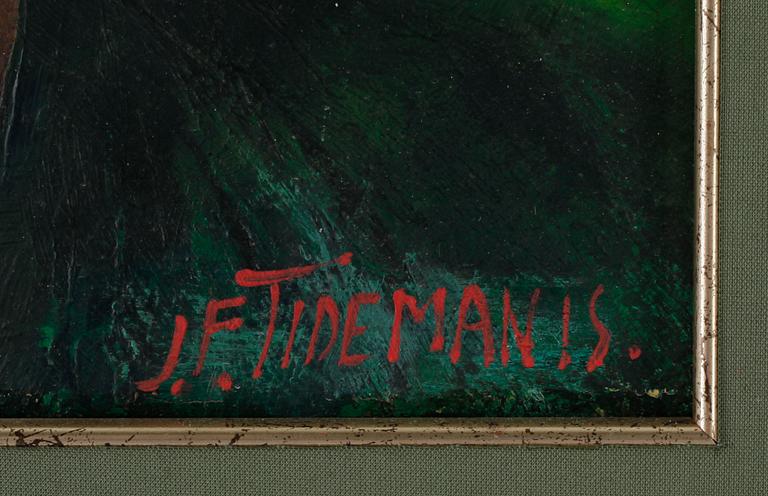 JANIS FERDINAND TIDEMANIS, olja på pannå, signatur.