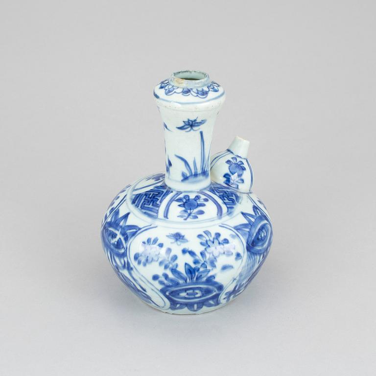 A blue and white kendi, Ming dynasty, 17th Century.