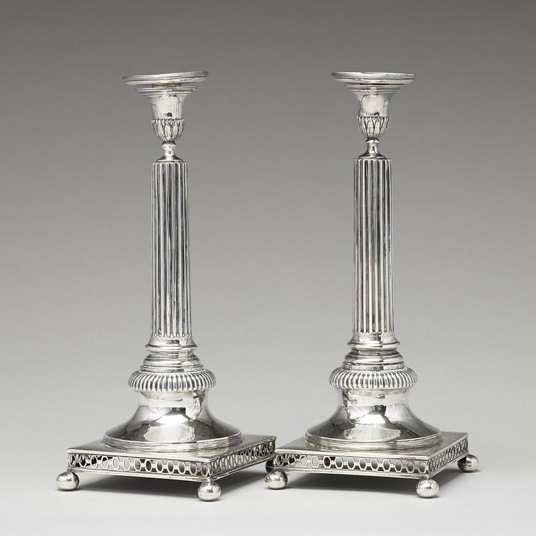 A pair of Swedish 18th century silver candlesticks, mark of Arvid Floberg, Stockholm 1798.