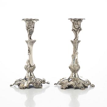 Gustaf Möllenborg, a pair of neo-rococo silver candle sticks, Stockholm, Sweden, 1855.