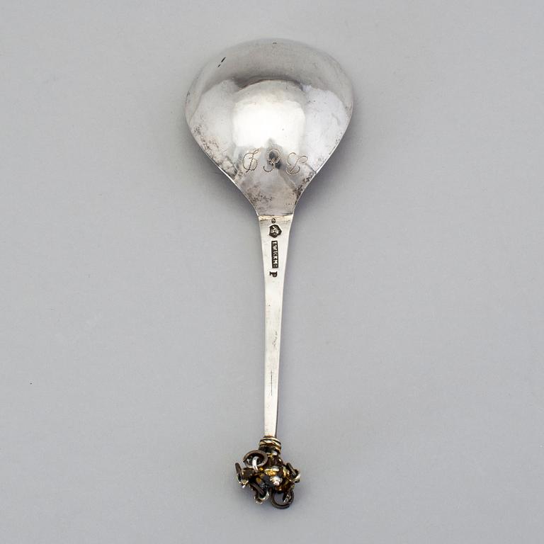 JOHAN WICKMAN, Hudiksvall 1773, Supsked med kronknopp, silver.