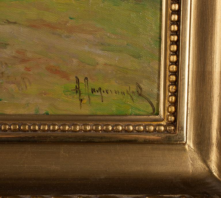 OKÄND KONSTNÄR, olja på duk, uppfodrad på pannå, signerad.