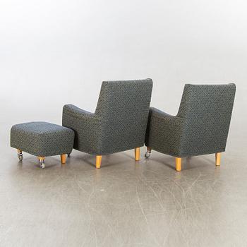 Erik Jörgensen,  a pair of armchairs and a stool, later part of the 20th century.