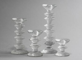 LJUSSTAKAR, 4 st, glas, "Festivo", Timo Sarpaneva, Iittala, 1900-talets andra hälft.