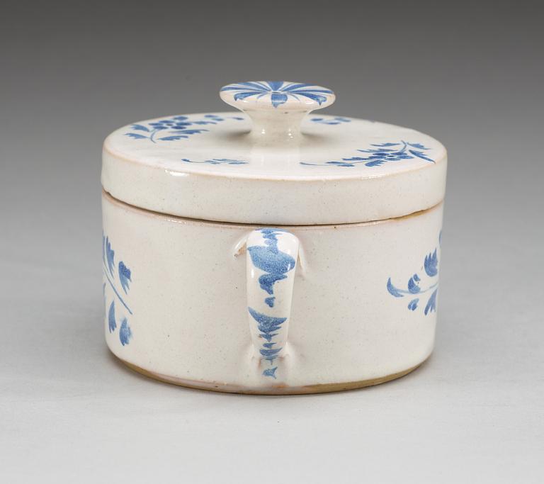 A  faience butter tureen with cover, 18th century. Presumably Marieberg.