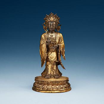 A gilt bronze figure of a Bodhisattva, Qing dynasty.