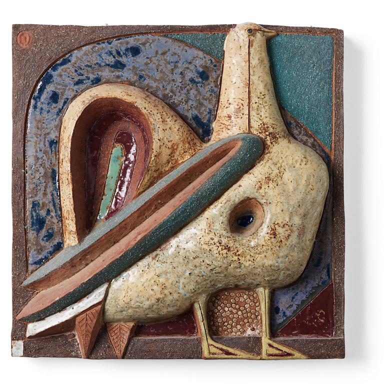 Tyra Lundgren, a stoneware relief 'Rooster'.