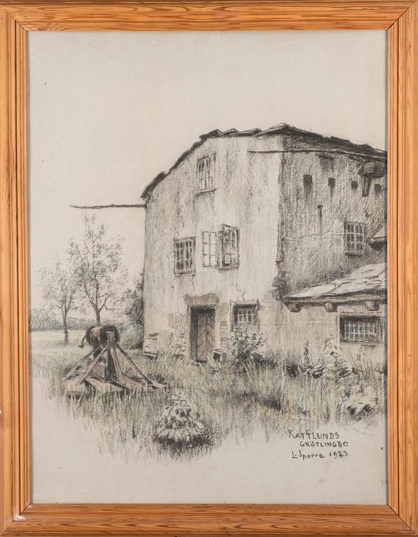 LOUIS SPARRE, pastelli, signeerattu, merkitty Kattlunds Grötlingbo, ja päivätty 1923.