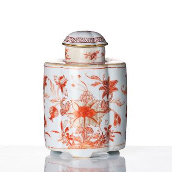 A 'rouge de fer' six piece tea caddy set, Qing dynasty, early 18th Century.