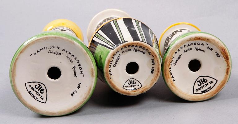 STRÖARE, 3 st, flintgods, "Familjen Pepparsson" Anita Nylund, Jie.