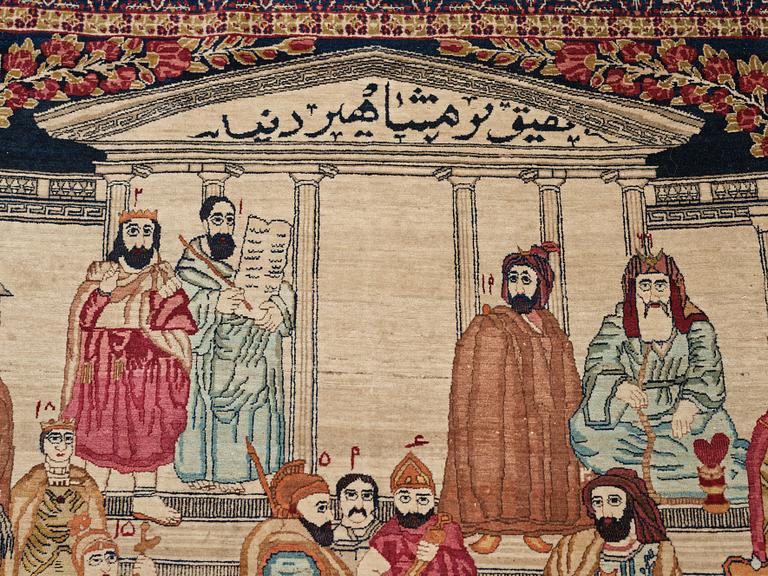 MATTO, an antique Kerman Laver figural, "the Rulers of the World", ca 236,5 x 140,5-143,5 cm.