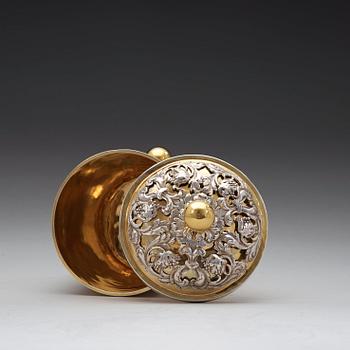 A German 18th century parcel-gilt beaker and cover, marks possibly of Antoni II Grill, Augsburg (1720-1734).