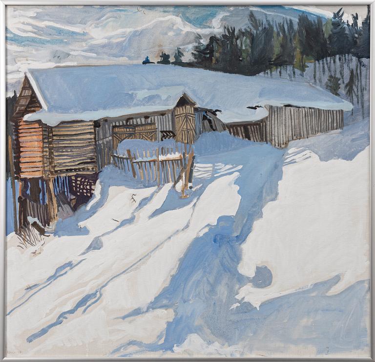Svenolov Ehrén, Winter scene with a timber shed.