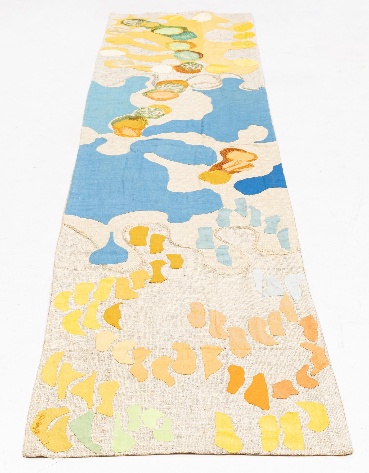 Ulla Grytt, textile collage, signed Ulla Grytt, c. 358 x 70 cm.