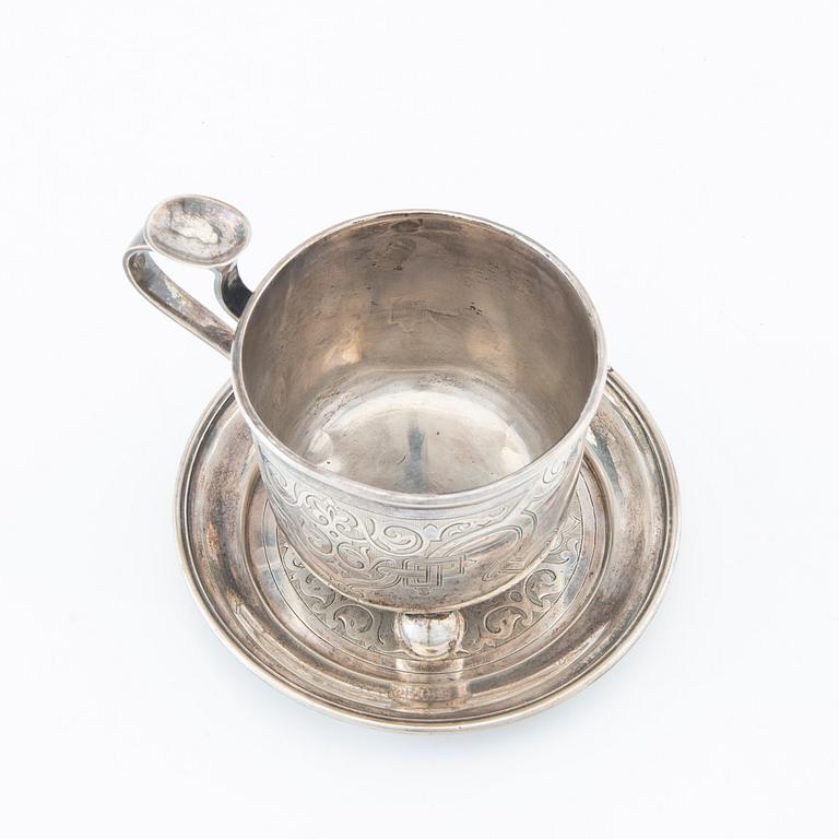 Teacup with saucer Russia silver 1871.