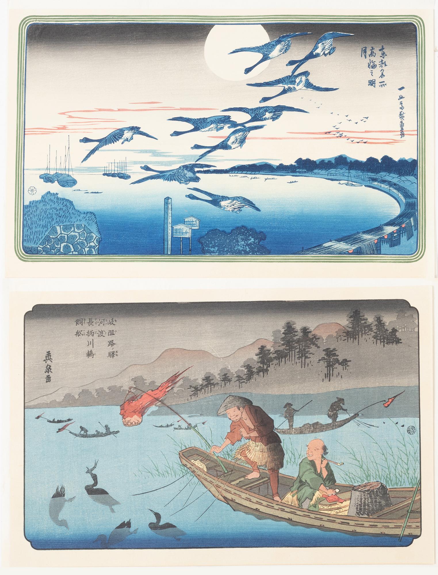 Keisai Eisen, efter, "Cormorant Fishing" och Ando Hiroshige, efter, "Full Moon Over Takanawa", 1900-talets början.