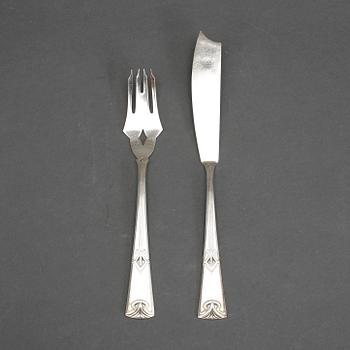 FISKBESTICK, jugend, 24 delar, nysilver, AG Dufva, Stockholm, ca 1900/10.