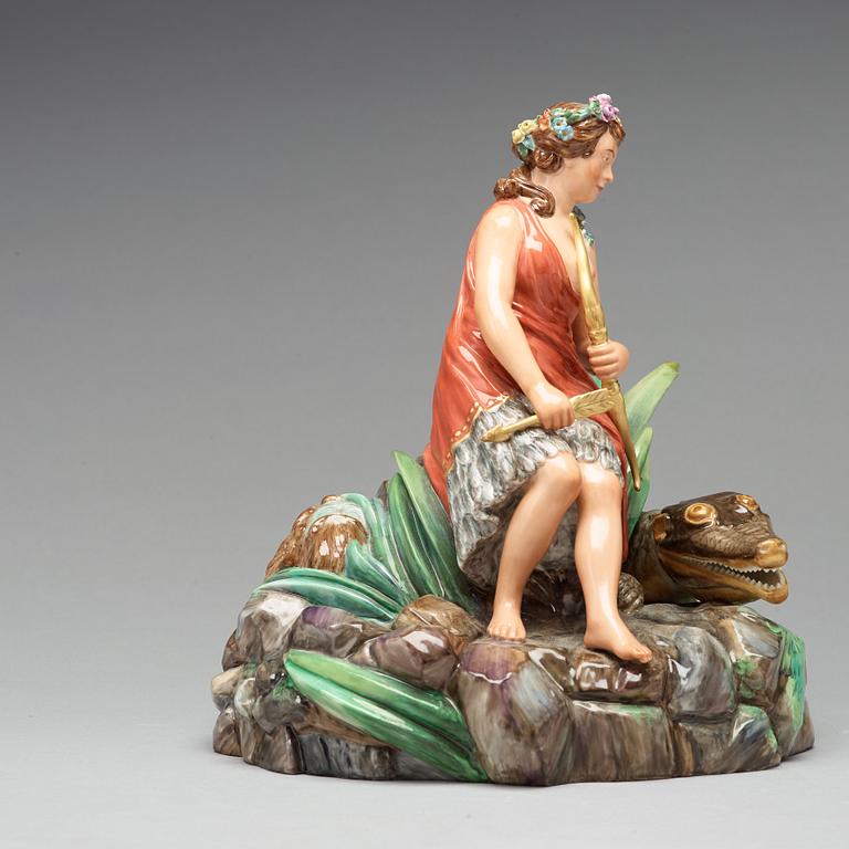 A Royal Copenhagen allegorical porcelain figure representing 'America', Denmark, 1920's.