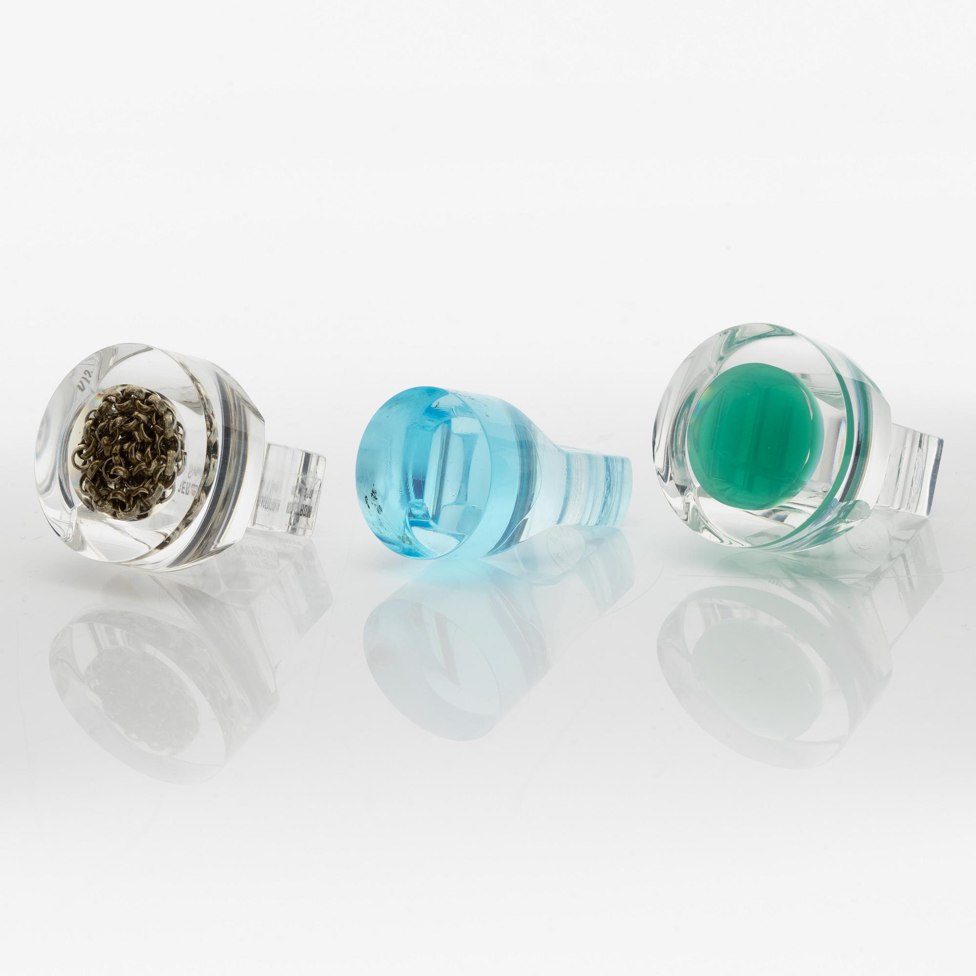 Siv Lagerström, three acrylic rings, 1970s.