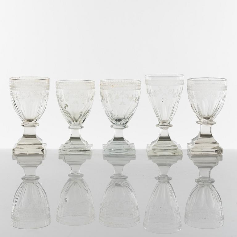 Five early 19th century glasses, Late Gustavian.