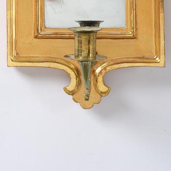 A pair of Gustavian giltwood one-light girandoles by J. P. Helin (master in Stockholm 1763-94).