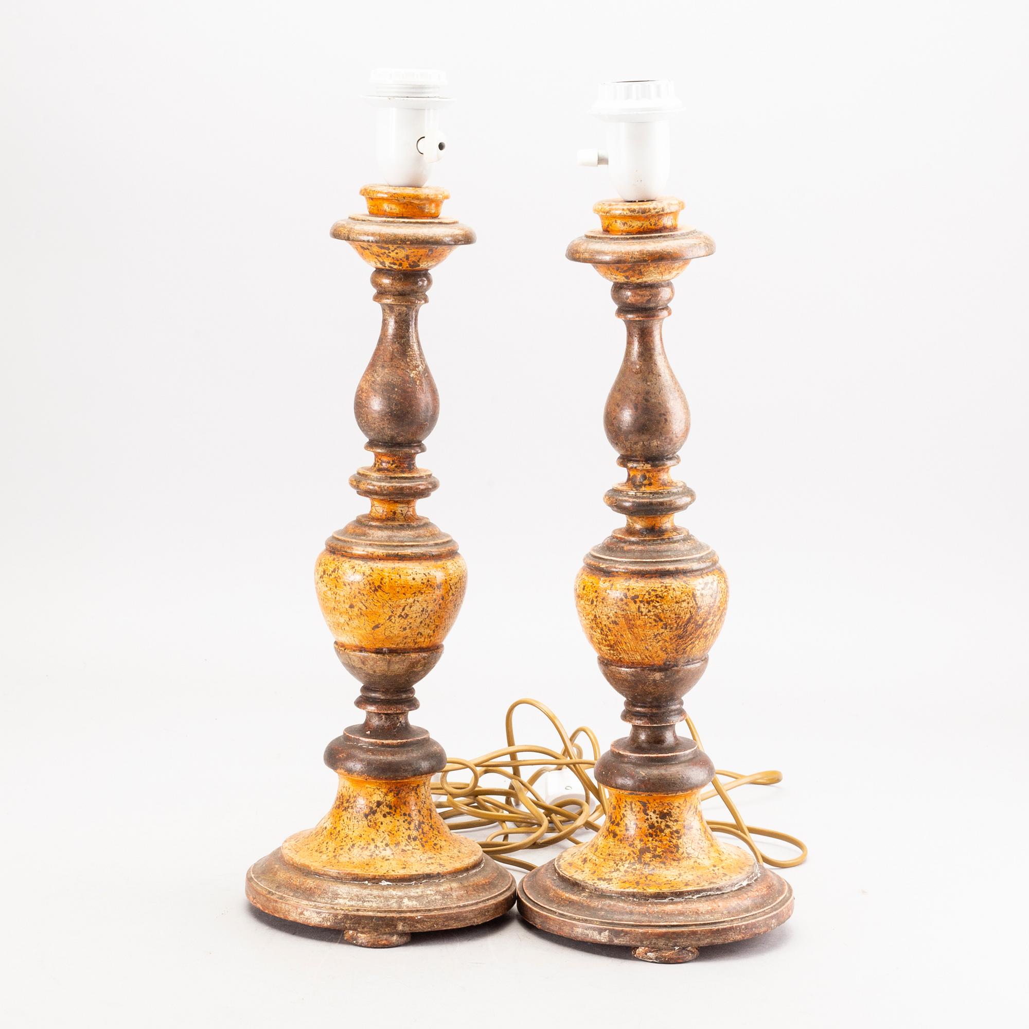 A pair of wood table lamps from Paoletti, Firenze Italy, second half of 20th century.