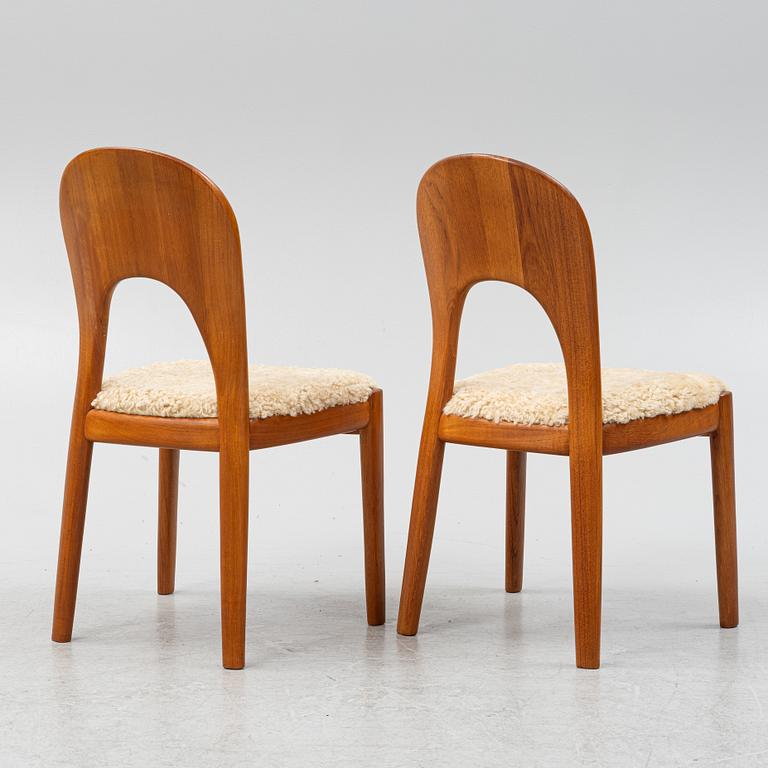 Niels Koefoed, six teak dining chairs upholstered in sheepskin, Denmark, 1960's.