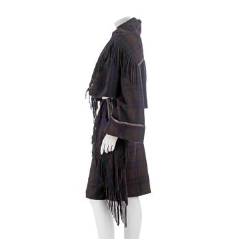 HERMÈS, a blue and brown chequered cashmere dress consisting of jacket and skirt. Size 40.