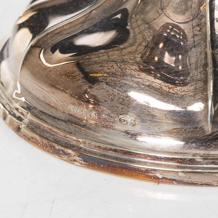 Ljusstakar, ett par, samt skål, silver, bl a Th Marthinsen, Tönsberg, Norge.