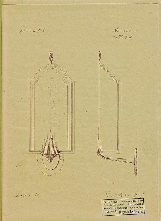 Edward Hald, a wall lamp, variant of model "HD 24", Orrefors, 1920s-30s.