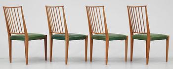 Eight Josef Frank mahogany and green leather chairs by Svenskt Tenn.