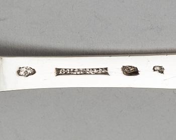 A Swedish 18th century silver serving spoon, makers mark of Bengt Hafrin, (Göteborg 1770-1790).