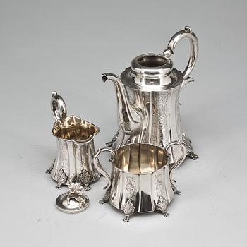 KAFFESERVIS, 3 delar, silver, Edvard Fröberg, Skänninge, 1856, vikt ca 900g.