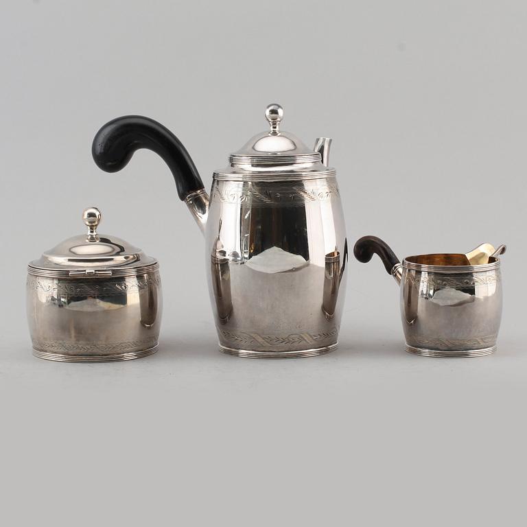 KAFFESERVIS, 3 delar, silver, JM Lind, Danmark 1925. Vikt ca  965 g.