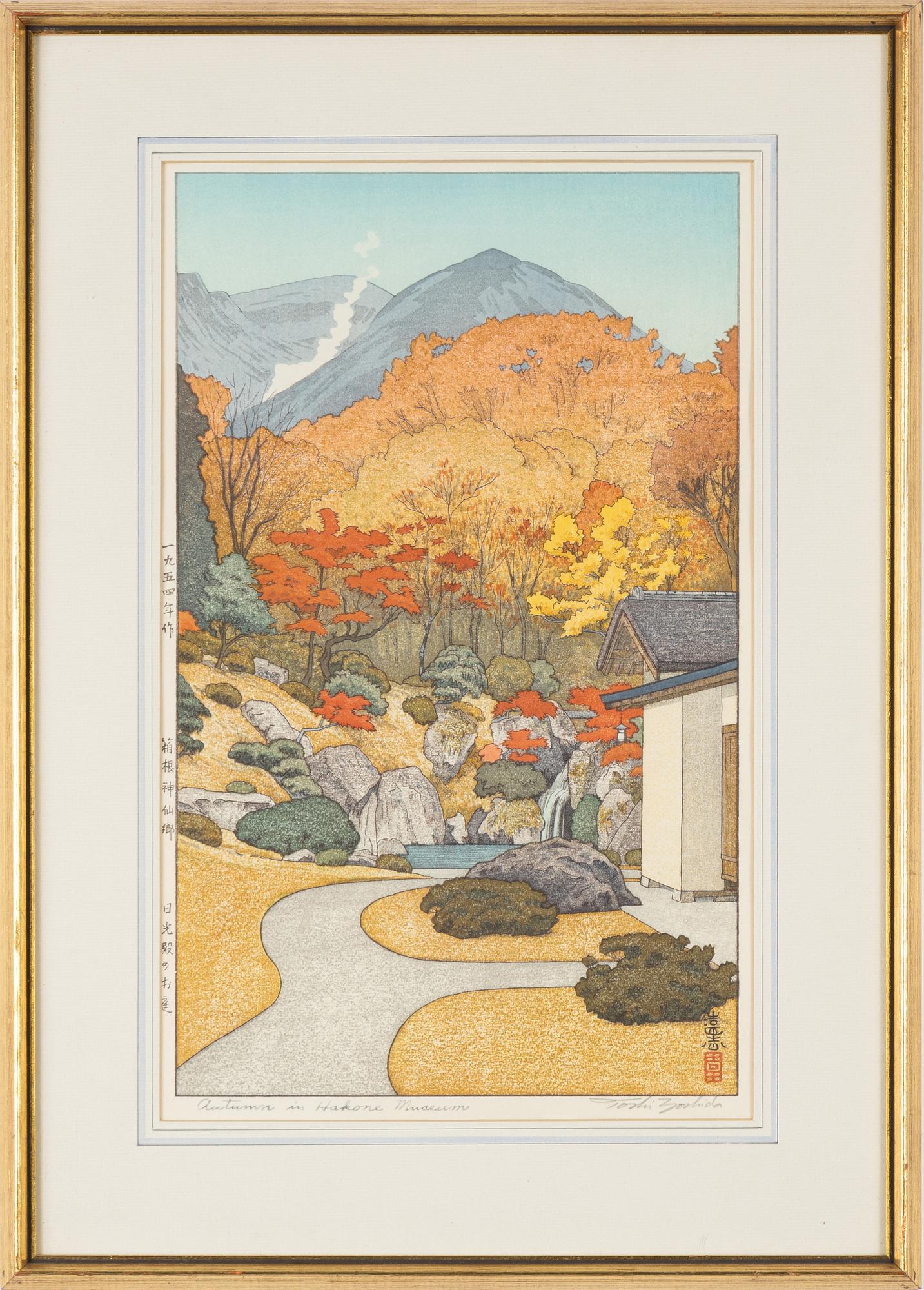 Toshi Yoshida, A woodblock print in colurs, 1954, signed in pencil.