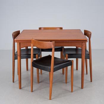 BORD samt 4 STOLAR, teak, JCA Jensen, Knud Andersen Aarhus, Danmark. 1950-tal.
